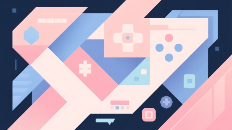 自动生成图片: Abstract geometric composition with overlapping shapes representing game mechanics, soft pastel colors, modern minimal style, professional gaming concept illustration high quality illustration, detailed, 16:9