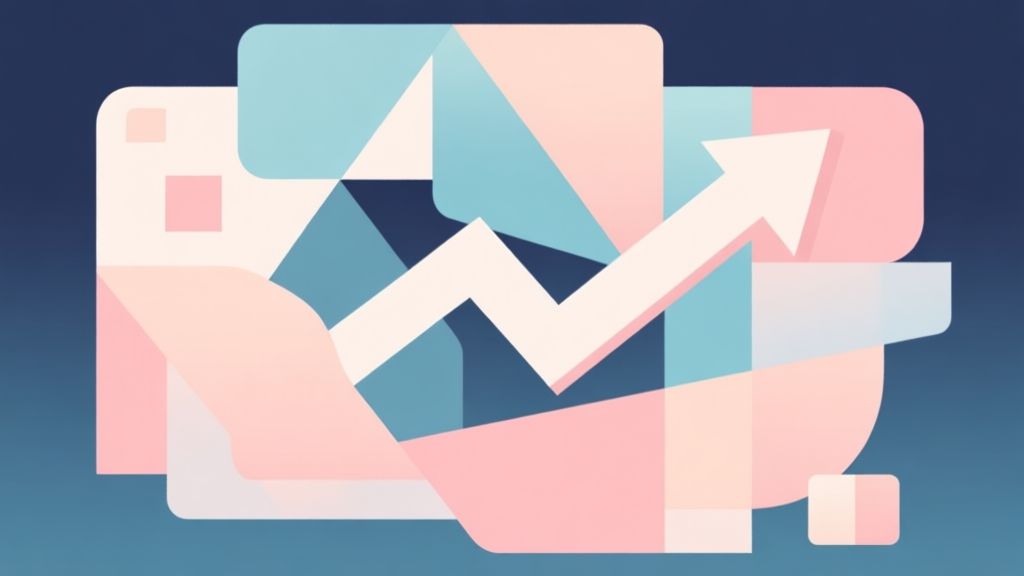 Abstract geometric composition with overlapping shapes representing trade and economy, soft pastel colors, modern minimal style, professional game concept illustration high quality illustration, detailed, 16:9