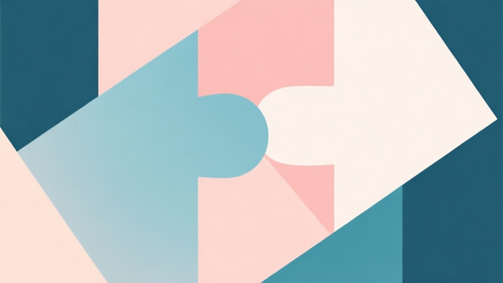 Abstract geometric composition with overlapping shapes in soft pastel colors, one shape subtly hidden behind another, modern minimal style, visual puzzle concept illustration high quality illustration, detailed, 16:9