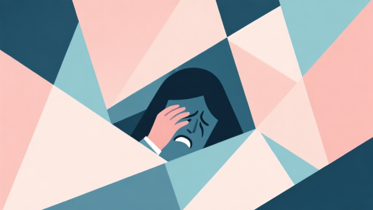 自动生成图片: Abstract geometric composition with overlapping shapes, soft pastel colors, modern minimal style, professional business concept illustration of frustration and hidden objects high quality illustration, detailed, 16:9