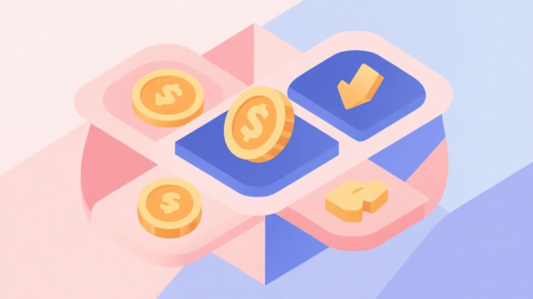自动生成图片: Abstract geometric composition with overlapping shapes representing game resources like coins, clicks, and upgrades, soft pastel colors, modern minimal style, professional business concept illustration high quality illustration, detailed, 16:9