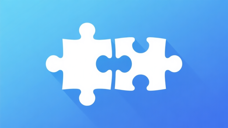 自动生成图片: Simple puzzle pieces connecting together, gradient blue background, clean flat design, business solution concept, minimalist style high quality illustration, detailed, 16:9