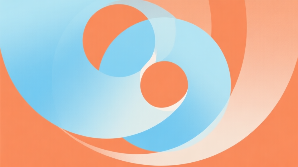 Abstract geometric composition showing overlapping circles with soft push effects, light blue and orange color scheme, clean minimal design, illustrating collision and movement dynamics high quality illustration, detailed, 16:9