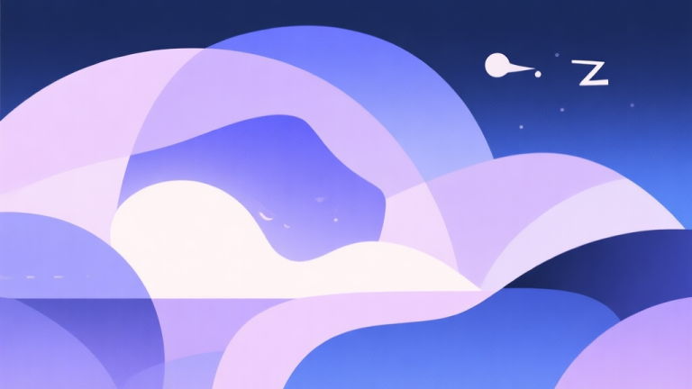 自动生成图片: Abstract geometric composition with overlapping shapes representing dreams and reality, soft pastel colors like lavender and dusk blue, modern minimal style, professional concept illustration of sleep and fantasy high quality illustration, detailed, 16:9
