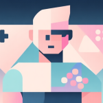 自动生成图片: Abstract geometric composition with overlapping shapes representing a game character's persona, soft pastel colors, modern minimal style, professional character analysis concept illustration high quality illustration, detailed, 16:9