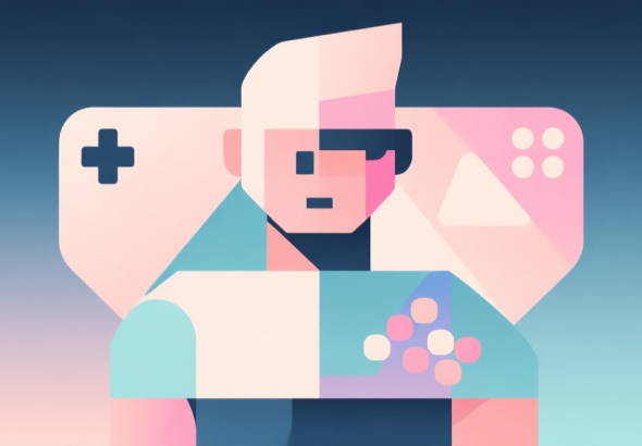 自动生成图片: Abstract geometric composition with overlapping shapes representing a game character's persona, soft pastel colors, modern minimal style, professional character analysis concept illustration high quality illustration, detailed, 16:9