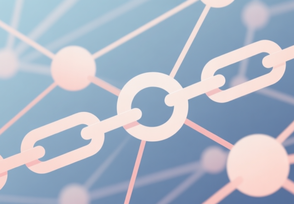 自动生成图片: Abstract network nodes connected by lines, soft color scheme, clean minimal illustration, modern digital concept of chain reactions high quality illustration, detailed, 16:9