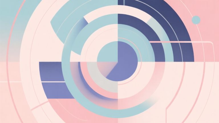 自动生成图片: Abstract geometric composition with overlapping circles and lines, soft pastel colors, modern minimal style, professional game mechanics concept illustration high quality illustration, detailed, 16:9