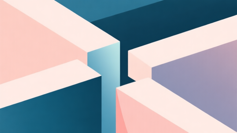 自动生成图片: Abstract geometric composition with overlapping shapes in soft pastel colors, one shape stuck between others, modern minimal style, professional business concept illustration of a bottleneck high quality illustration, detailed, 16:9