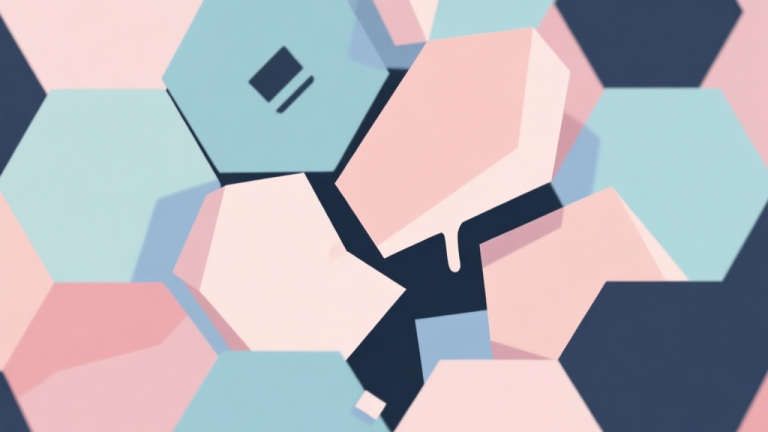 自动生成图片: Abstract geometric composition with overlapping hexagon shapes in soft pastel colors, some shapes misaligned and falling, representing game frustration, modern minimal style, clean design high quality illustration, detailed, 16:9