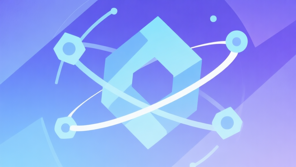 Abstract geometric composition with overlapping shapes representing teleportation nodes and jump arcs, soft blue and purple gradient background, clean minimal style, digital game concept illustration high quality illustration, detailed, 16:9