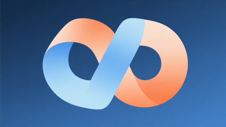 自动生成图片: Abstract geometric composition with two interlocking shapes creating a larger whole, soft blue and orange gradient, clean minimal style, synergy and partnership concept high quality illustration, detailed, 16:9