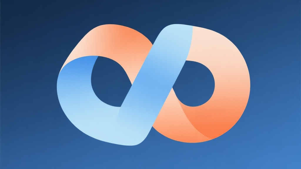 Abstract geometric composition with two interlocking shapes creating a larger whole, soft blue and orange gradient, clean minimal style, synergy and partnership concept high quality illustration, detailed, 16:9