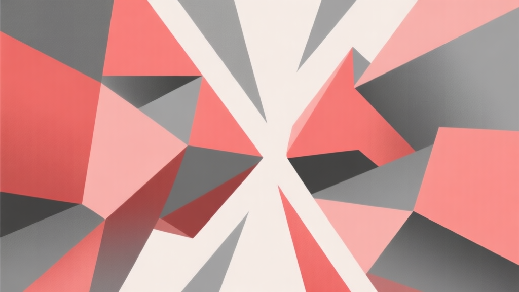 Abstract geometric composition with overlapping shapes representing conflict and failure, soft red and gray color scheme, modern minimal style, professional concept illustration of a problem high quality illustration, detailed, 16:9