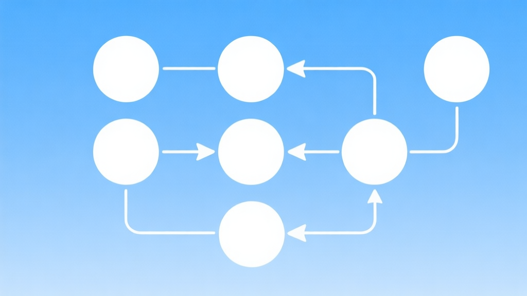 Simple flowchart illustration with connected circles and arrows, light blue and white color scheme, clean minimal design, business presentation style high quality illustration, detailed, 16:9