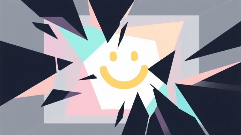 自动生成图片: Abstract geometric composition showing a bright, positive shape being encroached upon by dark, jagged fragments, soft pastel colors transitioning to grey, modern minimal style, representing conflict in a digital space high quality illustration, detailed, 16:9