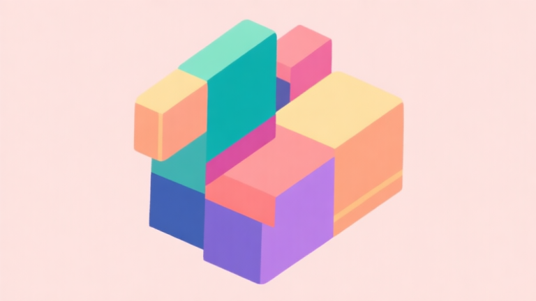 自动生成图片: Abstract geometric composition with overlapping colorful blocks, soft pastel background, clean minimal style, playful yet professional game concept illustration high quality illustration, detailed, 16:9