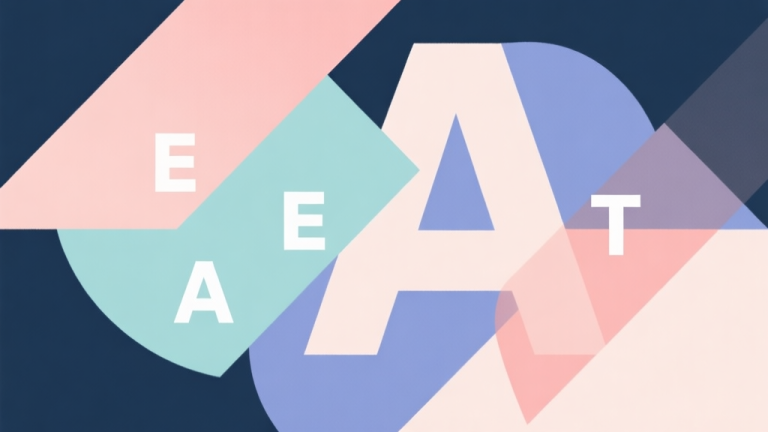 自动生成图片: Abstract geometric composition with overlapping shapes labeled E, E, A, T, soft pastel colors, modern minimal style, professional business concept illustration high quality illustration, detailed, 16:9