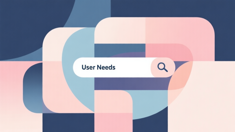 自动生成图片: Abstract geometric composition with overlapping shapes representing search intent and user needs, soft pastel colors, modern minimal style, professional business concept illustration high quality illustration, detailed, 16:9