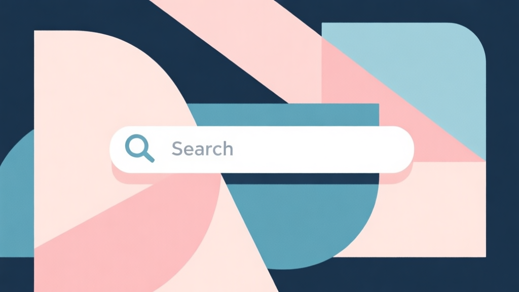 Abstract geometric composition with overlapping shapes representing search intent, soft pastel colors, modern minimal style, professional business concept illustration high quality illustration, detailed, 16:9