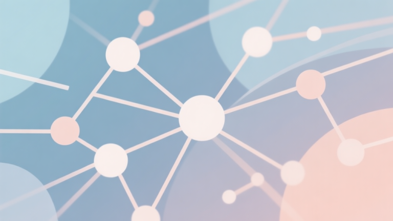 自动生成图片: Abstract network nodes connected by lines, soft color scheme, clean minimal illustration, modern digital concept of communication and teamwork high quality illustration, detailed, 16:9
