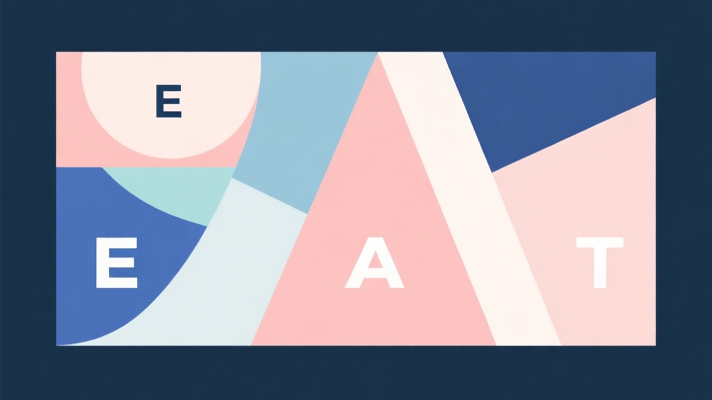 Abstract geometric composition with overlapping shapes labeled E, E, A, T, soft pastel colors, modern minimal style, professional business concept illustration high quality illustration, detailed, 16:9