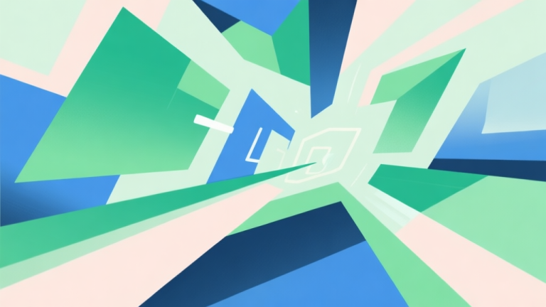 自动生成图片: Abstract geometric composition with overlapping shapes in green and blue, soft pastel colors, modern minimal style, professional gaming concept illustration showing movement and strategy high quality illustration, detailed, 16:9