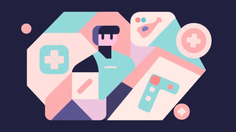 自动生成图片: Abstract geometric composition with overlapping shapes representing a game character and items, soft pastel colors, modern minimal style, professional gaming concept illustration high quality illustration, detailed, 16:9
