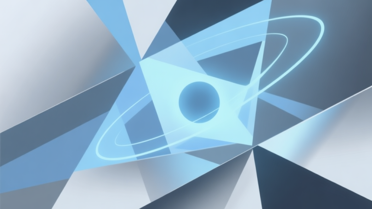 自动生成图片: Abstract geometric composition with overlapping shapes representing attraction and force fields, soft blue and metallic grey color scheme, modern minimal style, professional gaming concept illustration high quality illustration, detailed, 16:9