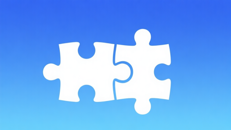 自动生成图片: Simple puzzle pieces connecting together, gradient blue background, clean flat design, business solution concept, minimalist style high quality illustration, detailed, 16:9