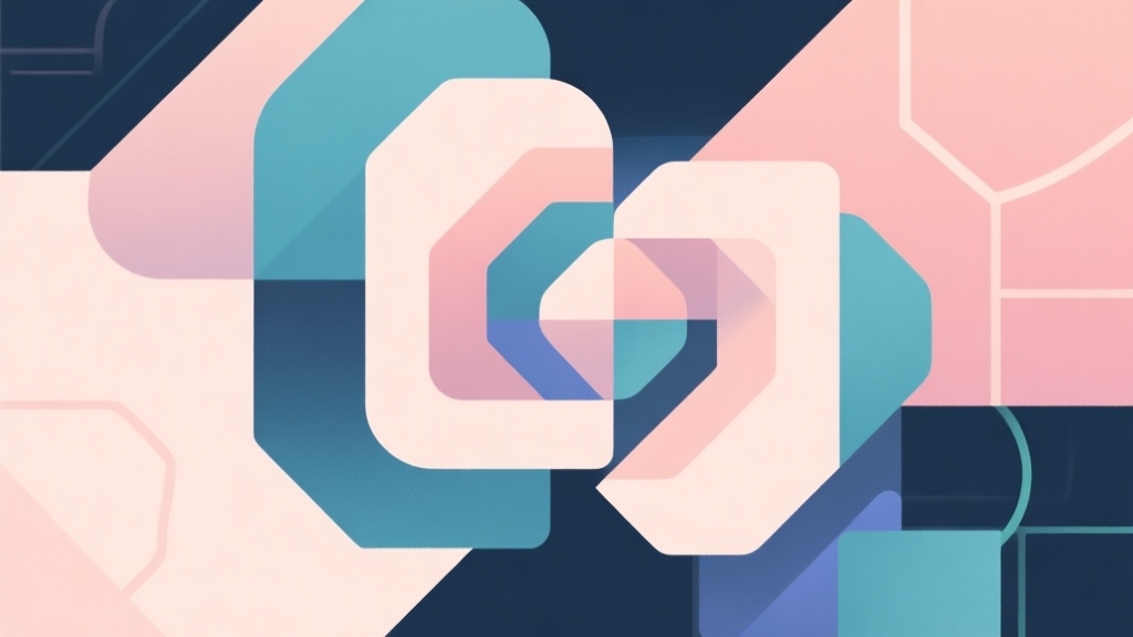 Abstract geometric composition with overlapping shapes representing synergy, soft pastel colors, modern minimal style, professional game mechanics concept illustration high quality illustration, detailed, 16:9