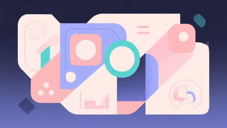 自动生成图片: Abstract geometric composition with overlapping shapes representing game mechanics, soft pastel colors, modern minimal style, professional game analysis concept illustration high quality illustration, detailed, 16:9