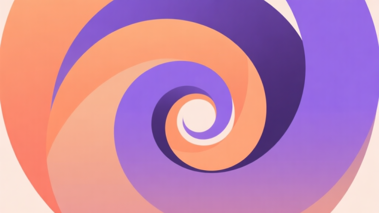 自动生成图片: Abstract geometric composition with overlapping circles and spirals, soft gradient of orange and purple, representing cycles and rebirth, clean minimal style, modern digital concept illustration high quality illustration, detailed, 16:9