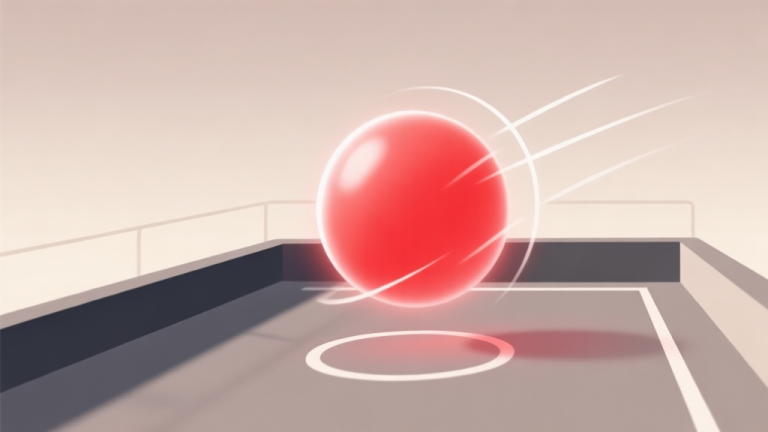 自动生成图片: A stylized, clean illustration of a glowing red ball bouncing at an angle inside a simplified game arena, with subtle motion lines and a soft gradient background in neutral tones high quality illustration, detailed, 16:9