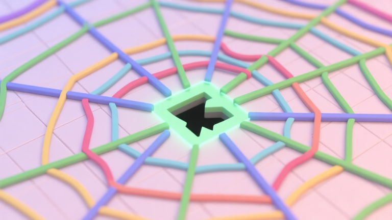 自动生成图片: A frustrating 3D puzzle game screen showing a tangled web of colorful lines on a grid, with one highlighted path causing a dead end, in a soft pastel color palette high quality illustration, detailed, 16:9