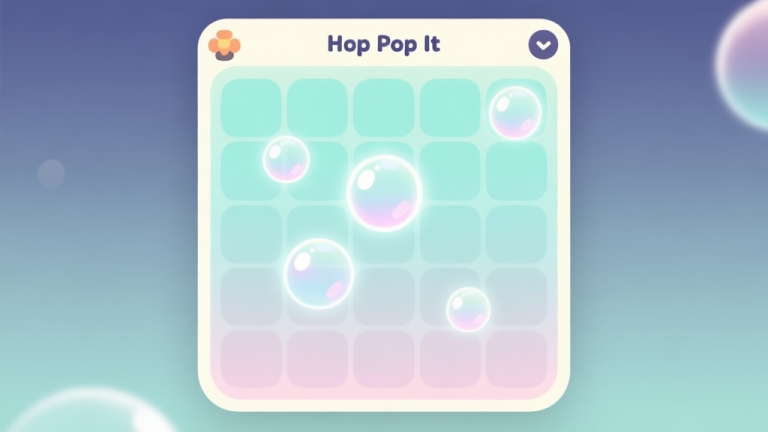 自动生成图片: A minimalist, calming game interface of Hop Pop It showing a pastel-colored bubble grid with a few bubbles highlighted, soft glow effects, clean and modern flat design style high quality illustration, detailed, 16:9