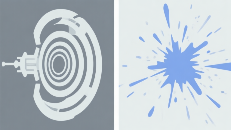 自动生成图片: Side-by-side comparison of abstract weapon recoil patterns from different video games, one with a tight predictable shape and another with a random spray, minimalist design with soft colors like light grey and blue high quality illustration, detailed, 16:9