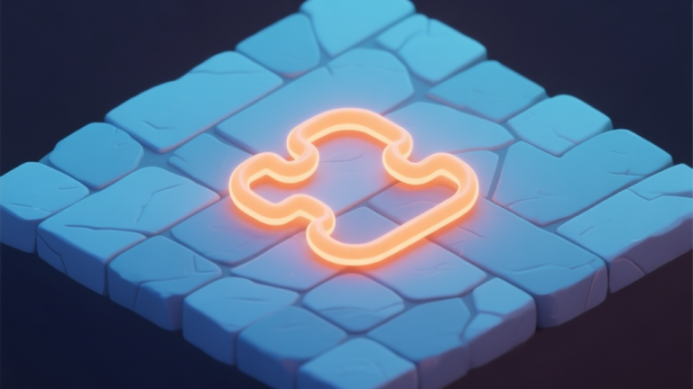 自动生成图片: A minimalist, isometric game scene showing a simple puzzle with glowing, interconnected coils on a stone floor, soft blue and orange color palette, clean lines high quality illustration, detailed, 16:9
